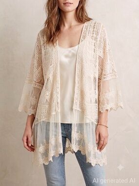 Crochet Lace Boho Vest in Cream